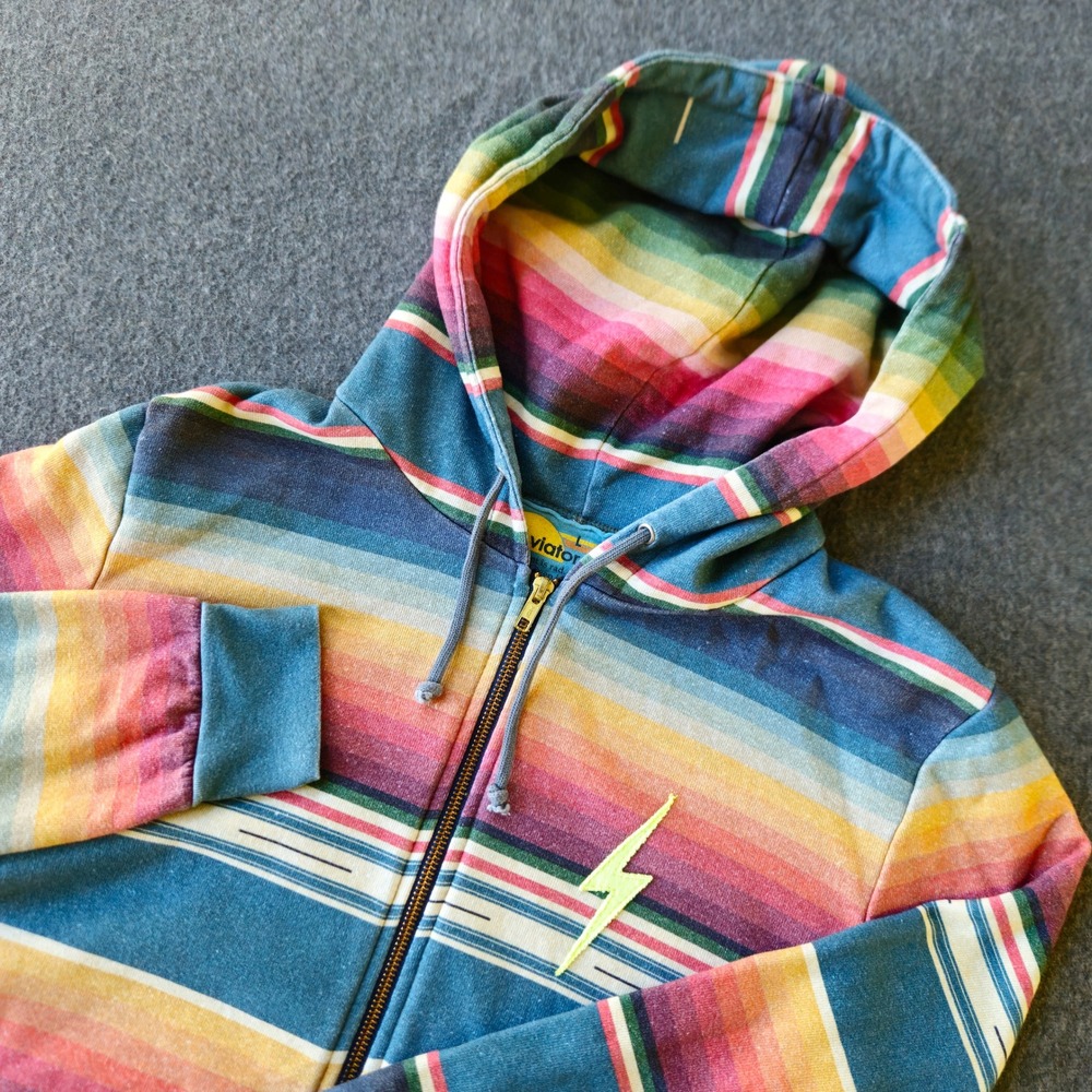 Aviator Nation Serape Sunset Bolt Stripe Zip Up Hoodie Multi Color Large
